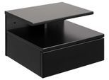 Nachttisch ACTONA GROUP "Ashlan Nachtkommode", schwarz, B:35cm H:22,5cm T:32cm, Tische, Nachttisch, Nachtschrank, wandmontiert, 1 Schublade, 1 Fachboden, Metallschienen