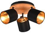 REALITY LEUCHTEN Deckenstrahler "Tommy", braun (holzfarben), 3, Ø 46,5cm H: 22,5cm, 1 Stk., Leuchten, 3er Spot Holzoptik schwenkbar Stoffschirm schwarz+gold, exkl 3xE14 28W, Deckenstrahler