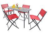 Garten-Essgruppe VCM "5 tlg. Bistroset Balkonset Gartenset Sumila 110x55", rot, B:110cm T:55cm, Obermaterial: 80% Textilmaterial TEXMAT. 20% Metall MT., Sitzmöbel-Sets, Garten-Essgruppe