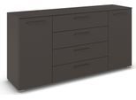 Kombikommode RAUCH "Sideboard Schubkommode Kommode MONTCLAR Front Dekor/Hochglanz/Glas", graphit, griffe graphit, B:160cm H:81cm T:42cm, Holzwerkstoff, Sideboards, Kombikommode, 2-türig, 4 geräumige Schubladen, viele Griffvarianten MADE IN GERMANY