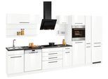 Küchenzeile KOCHSTATION "KS-Tulsa", weiß (küche: weiß, korpus: weiß, arbeitsplatte: anthrazit), B:380cm T:60cm, Komplettküchen-Sets, Küchenzeile, mit E-Geräten, Breite 380 cm, schwarze Metallgriffe, MDF Fronten