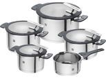 Topf-Set ZWILLING "Simplify", silber, Töpfe, Topf-Set, Sandwichboden, Stay-Cool-Griffe, integriertes Sieb, (Glas)Deckelhalter