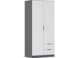 Kleiderschrank RAUCH "Drehtürenschrank Schrank Garderobe Ankleide Schlafzimmer LAGOA", graumetallic, alpinweiß, B:91cm H:197cm T:54cm, Holzwerkstoff, Schränke, Kleiderschrank, mit geräumigen Schubladen, optional mit Aufsatz MADE IN GERMANY