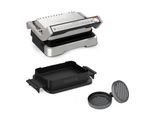 Kontaktgrill TEFAL "GC774HP OptiGrill 4in1", silber (silberfarben), B:29cm H:41,2cm T:46,6cm, Kontaktgrill_Standgrill_Tischgrill_Teppanyakigrill, Kontaktgrill, inkl. Backschale, aufklappbar. Gratis: Hamburger Presse
