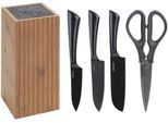 Messerblock WENKO "Modell Mera mit Messerset & Schere", braun (dunkelbraun), B:10cm H:22cm L:10cm, Messerblöcke, Messerblock, rostfreier Edelstahl und geräucherter Bambus, FSC-zertifiziert