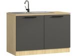 Spülenschrank KOCHSTATION "Luna, Unterschrank für Spüle, Küchenspülenschrank, Made in Italy", anthrazit, eiche chopinfarben, B:120cm H:85cm T:60cm, Schränke, Spülenschrank, B/T/H: 120×60×85 cm, inklusive Einbauspüle und Siphon