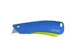PHC Sicherheitsmesser Rebel™, für Links-/Rechtshänder, Auto-Klingenrückzug, Umhängeöse, Klinge wechselbar, Kunststoff, blau-gelb