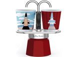 Espressokocher BIALETTI "Mini Express Magritte", rot (aluminiumfarben, dunkelrot), 0,09 l, 2, Kaffeemaschinen, Espressokocher, (1 Espressokocher + 2 Espressobecher, 90 ml)