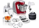 BOSCH Küchenmaschine "Serie 4 MUM56740, Durchlaufschnitzler/Mixer/Fleischw./Zitr.presse, rot", rot (deep rot), B:28cm H:28,2cm T:27,1cm, Küchenmaschinen, Schüssel 3,9l Edelstahl, spülm.fest, 4 Scheiben, 3 Rührwerkzeuge, Küchenmaschine