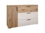 P & B Sideboard, Weiß, Eiche, Kunststoff, 1 Fächer, 3 Schublade(n) Schubladen, 125x82.6x40 cm, Wohnzimmer, Kommoden & Sideboards, Sideboards