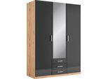 Kleiderschrank PRIESS "Amsterdam, viel Stauraum durch viele Schubkästen", schwarz (astkernbuche, schwarz), B:140cm H:193cm T:56cm, Holzwerkstoff, Schränke, Kleiderschrank, mit oder ohne LED-Beleuchtung