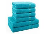 Handtuch Set HAMMETEX "6-teiliges Handtuch Set, 100% Baumwolle, Weich & Saugstark", blau (türkis), 6 Stk., Frottier, Frottier, Obermaterial: 100% Baumwolle, Handtuch-Sets, Handtuch Set, mit Bordüre, einfarbig, weich