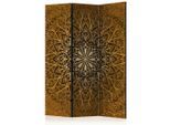 artgeist , Braun, Goldfarben , Holz, Textil , Kiefer , massiv , Mandala , 135x172x3 cm , Motiv auf Vorder- und Rückseite , Kleinmöbel, Paravents