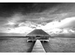 Fototapete PAPERMOON "Haus auf dem Wasser Schwarz & Weiß", schwarz (schwarz, weiß), B:3m L:2,23m, Vlies, Tapeten