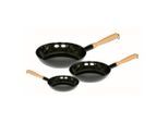 Riess Pfannenset, Schwarz, Holz, Metall, 3-teilig, rund, kratzfest, geschmacksneutral, energiesparend, Kochen, Pfannen, Pfannensets
