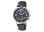 Funk-Multifunktionsuhr ETT "Professional WorldTimer", schwarz, Armbanduhren, Herren, Armbanduhr, Solar, Herrenuhr, Lederarmband, analog, digital, Tag