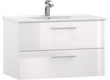 Waschtisch WELLTIME "Athen Badschrank Badezimmer WC Unterschrank mit Becken", weiß (weiß, weiß matt), B:80cm H:50cm T:46cm, Waschtische, Waschtisch, Waschplatz mit 2 Schubladen, Breite 80cm Softclose Bad