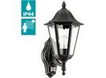 Außen-Wandleuchte EGLO "NAVEDO Wandlampe, Außenbeleuchtung, schwarz, silber-patina, klassisch", schwarz, B:20cm H:42,5cm T:28,5cm, Leuchten, Außen-Wandleuchte, Eckmontage möglich, Erfassungswinkel 110 / 7m, IP44, 42,5x28,5x20cm
