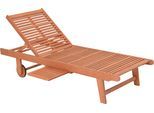 Gartenliege GARDEN PLEASURE "Sonnenliege »SAN DIEGO«, braun", beige (natur), Kissenbezug: 100% Polyester, Gartenliegen, Gartenliege, Eukalyptusholz, verstellbare Rückenlehne, L: 110, cmausziehbarer Tisch