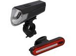 Fahrradbeleuchtung FISCHER FAHRRAD "LED-Akku Bel.-Set Bremsbel. 80 Lux", schwarz, Fahrradlampen, Fahrradbeleuchtung