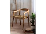 Esszimmerstuhl SIT, beige (natur, natur, natur), B:55cm H:75cm T:58cm, Geflecht Rattan, Massivholz, Stühle, Esszimmerstuhl, mit Rattan Sitzfläche, Armlehnstuhl in geschwungener Form