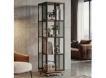 Bücherregal MCW-P13, Standregal Drehregal, Rollen drehbar, Metall Industrial Melamin MVG 147x40x40cm ~ braun