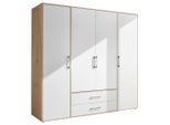 P & B Kleiderschrank, Weiß, Eiche Artisan, Holzwerkstoff, 7 Fächer, 2 Schublade(n) Schubladen, 206x195x60 cm, Schlafzimmer, Kleiderschränke, Drehtürenschränke