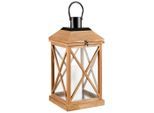 Ambia Home Laterne, Braun, Schwarz, Holz, Metall, Glas, Kiefer, vollmassiv, Uni, rechteckig, 24x50.5x24 cm, Glaseinsatz, Dekoration, Windlichter & Laternen, Laternen