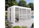 Alu Pergola MCW-L46, Pavillon Terrassenüberdachung, 6x Lamellenpaneel 6x Schiebetüren, 11cm-Gestell, 3x3m ~ weiß