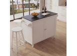 Kücheninsel MCW-P61 mit 2 Sitzhockern, Küchenschrank Schublade Staufächer MDF 90x120x45cm ~ weiß, Marmor-Optik schwarz