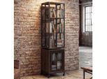 Bücherregal MCW-P13, Standregal Drehregal, Rollen drehbar Tür, Metall Industrial Melamin MVG 162x40x42cm ~ dunkelbraun