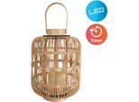 NÄVE LED Dekolicht "Korbinian", beige (natur), 1, Ø 31cm H: 42,5cm, 1 Stk., Leuchten, Rattankorb natur mit Griff inkl. 1x LED-Kerze warmweiß, Timer, IP20