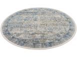 Teppich OCI DIE TEPPICHMARKE "BESTSELLER TADI", grau (grau, blau), H:8mm Ø:160cm, Viskose, Teppiche, Teppich, Glanz Viskose, mit Fransen, Hoch Tief Struktur, Vintage, Wohnzimmer