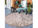 Teppich SANAT "Floral 2 Outdoor", beige (creme), H:6mm Ø:200cm, Kunstfaser, Teppiche, Teppich, In- und Outdoor geeignet, florales Design, Balkon, Terasse