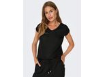 Kurzarmshirt ONLY "ONLSILVERY S/S V NECK LUREX TOP JRS NOOS", Damen, Gr. L, schwarz, Jersey, Obermaterial: 60% Polyester, 24% Viskose, 16% metallisierte Fasern, unifarben, loose fit normal, Rundhals, Shirts, Materialmix mit Glitzer, loose fit, Rundhals