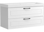 Waschtisch WELLTIME "CADIZ, Waschtisch", weiß (matt weiß), B:100cm H:58,5cm T:46cm, Waschtische, Waschtisch, matt weiß, Landhaus-Optik, schwarze Aktzente