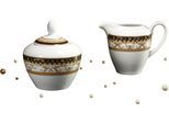 Milch- und Zuckerset CREATABLE "Majestosa", weiß (weiß, braun, goldfarben), 2 Stk., Porzellan, Geschirr-Sets, Dekor schwarz abgesetzt