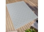 Teppich "Outdoorteppich ELDORADO Quadra", blau (hellblau,beige), B:160cm H:4mm L:230cm, Polypropylen, PRIMAFLOR-IDEEN IN TEXTIL, Teppiche, Teppich, Flachgewebe, Rauten, Scandi, In- und Outdoor geeignet, wasserfest
