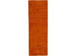Wollteppich CARPETFINE "Gabbeh Uni, auch als Läufer und Rund erhältlich", orange, B:80cm H:15mm L:400cm, Wolle, Teppiche, reine Wolle, handgewebt, Gabbeh Loom Tiermotiv, große Farbauswahl
