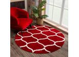 Hochflor-Teppich SANAT "Madrid", rot, H:30mm Ø:120cm, Kunstfaser, Teppiche, Wohnzimmer, Langflor, Shaggy Teppich