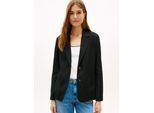 Kurzblazer TOMMY HILFIGER "NEW ESS LINEN REG SB BLAZER", Damen, Gr. 40, schwarz, Web, Obermaterial: 76% Leinen, 24% Lyocell, unifarben, gerade normal, Blazer Kurzblazer, mit aufgesetzten Taschen
