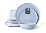 Geschirr-Set OTTO HOME "Flett, mit Reaktivglasur", blau, 12, Porzellan, Geschirr-Sets, Geschirr-Set, Teller Set, spülmaschinenfest und mikrowellengeeignet
