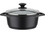 Kochtopf GSW "Gourmet Granit", schwarz (schwarz, graphit), H:12,5cm Ø:28cm, Töpfe, Kochtopf, mehrfache, langlebige VITAFLONGRANIT Antihaft-Versiegelung, Induktion