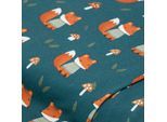 Baumwoll-Jersey-Digitaldruck "Fuchs" mit Elasthan, petrol-color