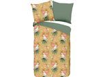 Wendebettwäsche "Kakatoe", gelb (ocker), B/L: 135cm x 200cm, 1 Stk., 1 Stk., Renforcé, B/L: 80cm x 80cm, 2 Stk., Renforcé, Obermaterial: 100% Polyester, PURE LUXURY COLLECTION, Bettwäsche, Wendebettwäsche, Mikrofaser, 135x200, Pflegeleicht, Reißverschluss, Wendeoptik, Vogel
