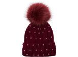 Bommelmütze STYLEBREAKER "Strick Bommelmütze mit Perlen und Fleece Futter", Damen, rot (bordeaux, rot), 100% Viskose CV., Modisch, Mützen Bommelmütze