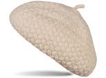 Baskenmütze STYLEBREAKER "Feinstrick Baskenmütze mit Flechtmuster", Damen, beige, Obermaterial: 100% Polyacryl PAN., Modisch, Mützen Baskenmütze