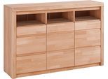 Kommode OTTO HOME "Silkeborg Fronten & Leisten aus Massivholz, Kospus aus Melamin", beige (kernbuche teilmassiv), Holzwerkstoff Kernbuchefarben (Korpus)/ Massivholz Kernbuche (Front), Holz teilmassiv, Sideboards, Kommode, B/T/H 130/35/85 cm. 3 offene und 6 geschlossene Fächer
