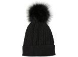 Bommelmütze STYLEBREAKER "Feinstrick Bommelmütze mit Zopfmuster", Damen, schwarz, 100% Viskose CV., Modisch, Mützen Bommelmütze