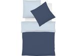 Wendebettwäsche FLEURESSE "Provence W", blau (navy, blau), B/L: 135cm x 200cm, 1 Stk., 1 Stk., Halbleinen, B/L: 80cm x 80cm, 2 Stk., Halbleinen, Obermaterial: 50% Baumwolle, 50% Leinen, Bettwäsche, Wendebettwäsche, 50% Baumwolle, 50% Leinen, in Gr. 135x200, 155x220, 200x200cm